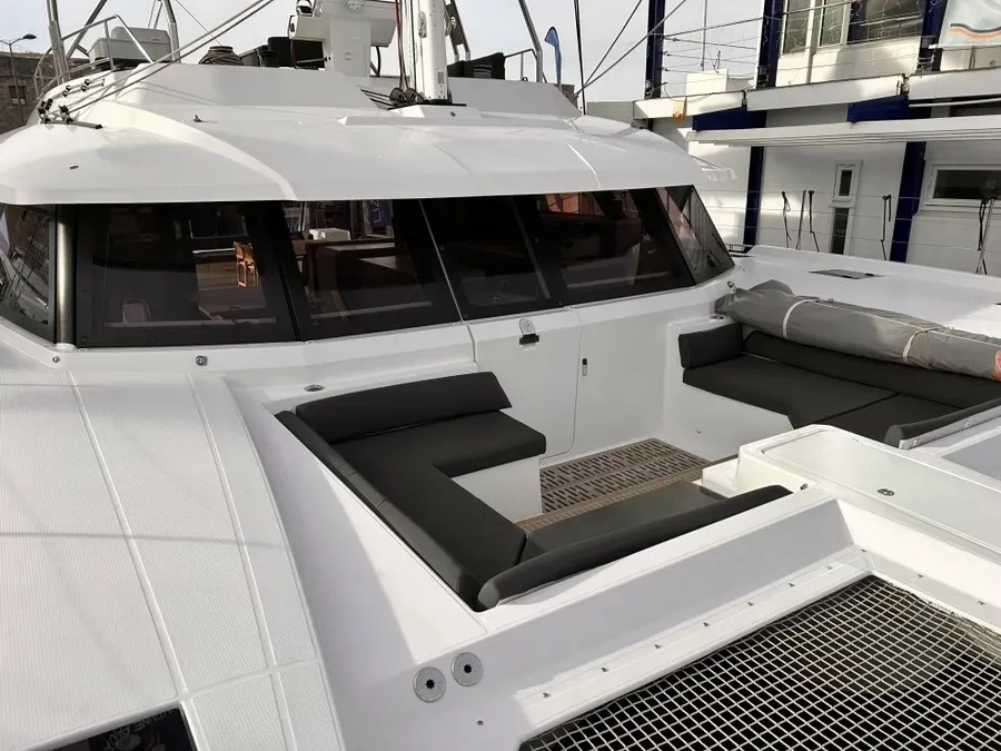 Deck of Kalista II, a Fountaine Pajot Samana 59 catamaran at Cogolin, France