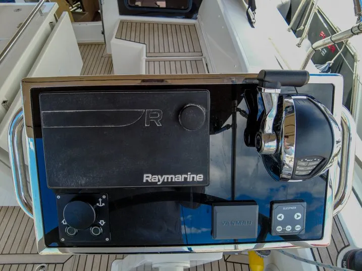 Cockpit of Folie Douce, a Beneteau Oceanis 46.1 sailboat at Hyères, France