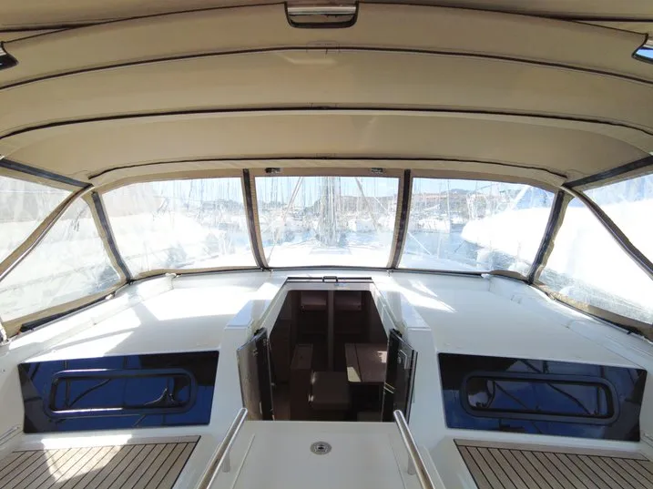 Cockpit of Folie Douce, a Beneteau Oceanis 46.1 sailboat at Hyères, France