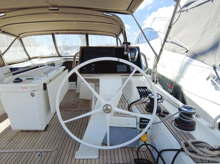 Cockpit of Folie Douce, a Beneteau Oceanis 46.1 sailboat at Hyères, France