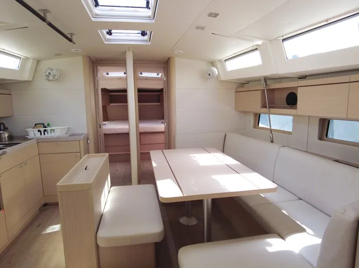 Salon of Folie Douce, a Beneteau Oceanis 46.1 sailboat at Hyères, France