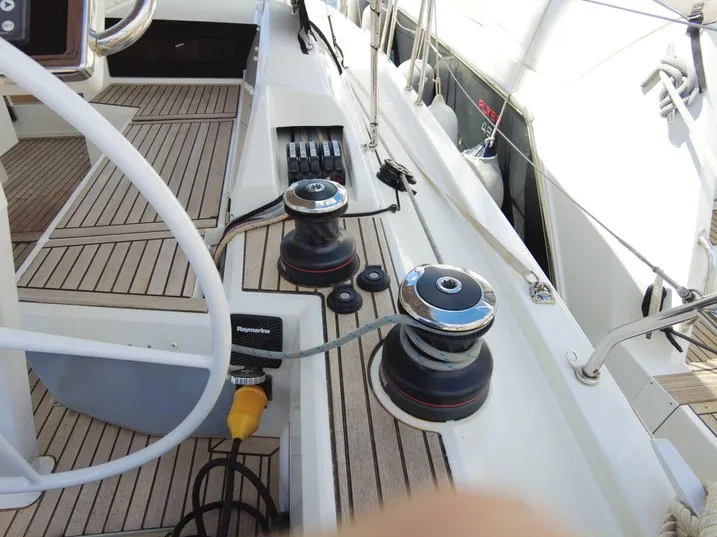 Cockpit of Folie Douce, a Beneteau Oceanis 46.1 sailboat at Hyères, France