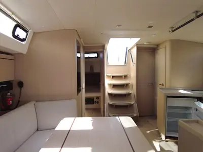 Salon of Folie Douce, a Beneteau Oceanis 46.1 sailboat at Hyères, France