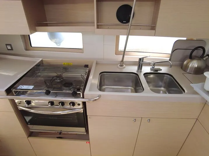 Galley of Folie Douce, a Beneteau Oceanis 46.1 sailboat at Hyères, France