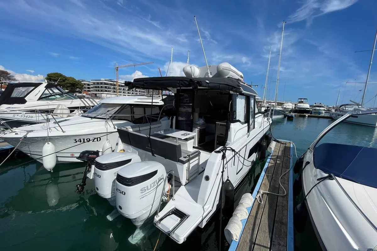 Exterior view of Miami Vice, a Jeanneau Merry Fisher 895 motorboat at Zadar, Croatia