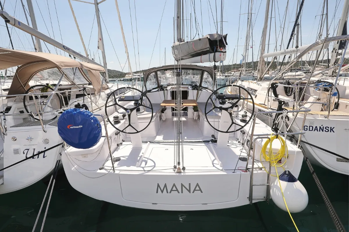 Cockpit of Mana, a Beneteau First 36 sailboat at Biograd na Moru, Croatia