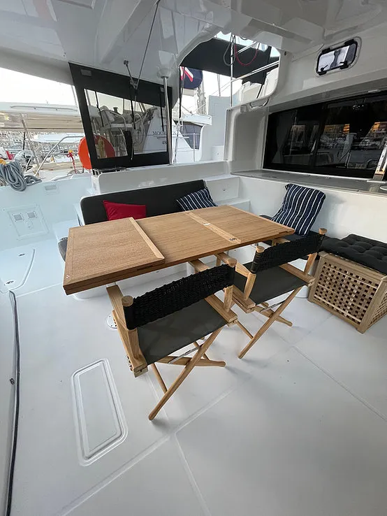 Deck of Keyma, a Lagoon 46 catamaran at Agios Stefanos, Greece