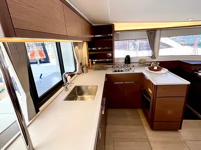 Galley of Keyma, a Lagoon 46 catamaran at Agios Stefanos, Greece