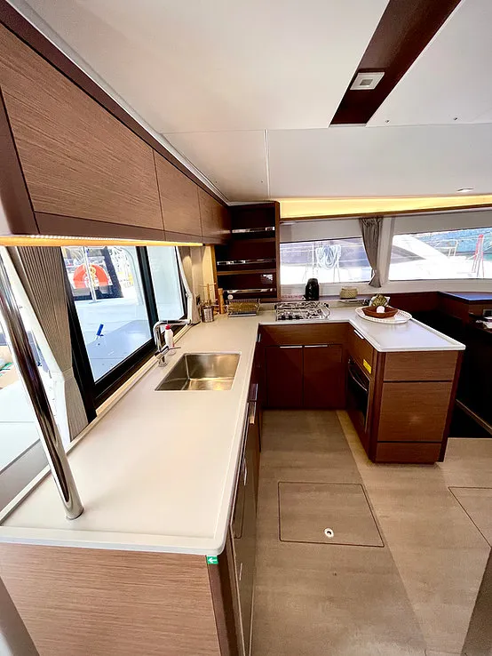 Galley of Keyma, a Lagoon 46 catamaran at Agios Stefanos, Greece