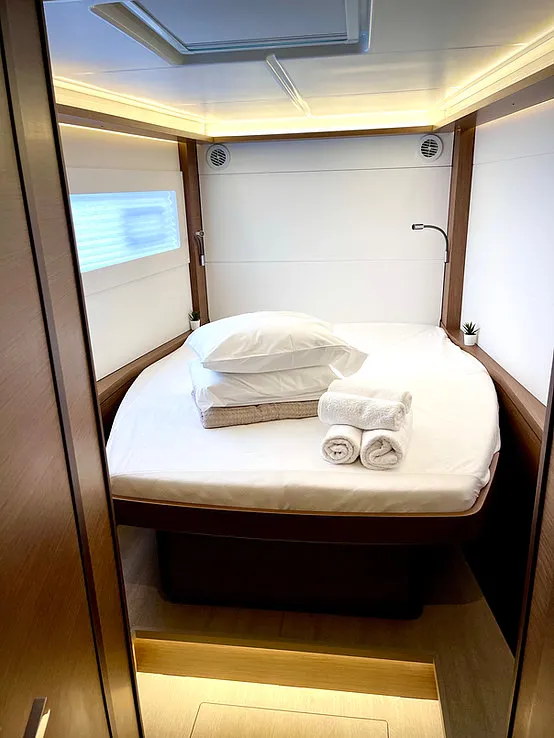 Cabin on Keyma, a Lagoon 46 catamaran at Agios Stefanos, Greece