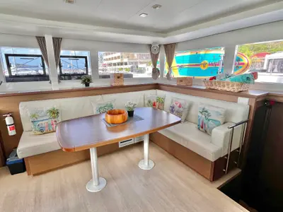 Salon of Sea Runner III, a Lagoon 450 F catamaran at Parham Town, British Virgin Islands