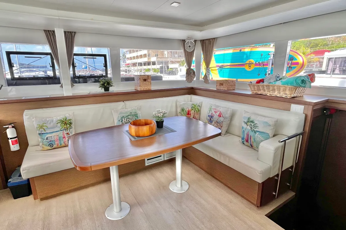 Salon of Sea Runner III, a Lagoon 450 F catamaran at Parham Town, British Virgin Islands
