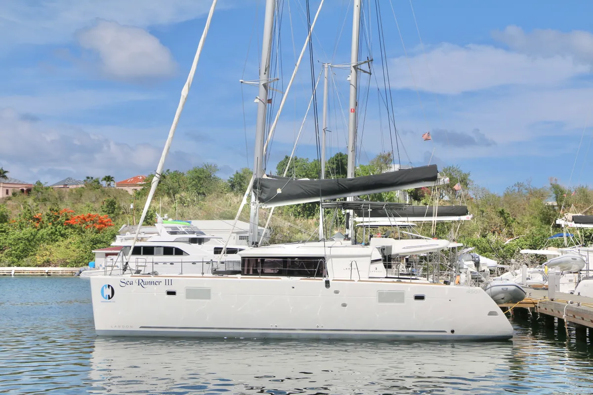 Exterior view of Sea Runner III, a Lagoon 450 F catamaran at Parham Town, British Virgin Islands