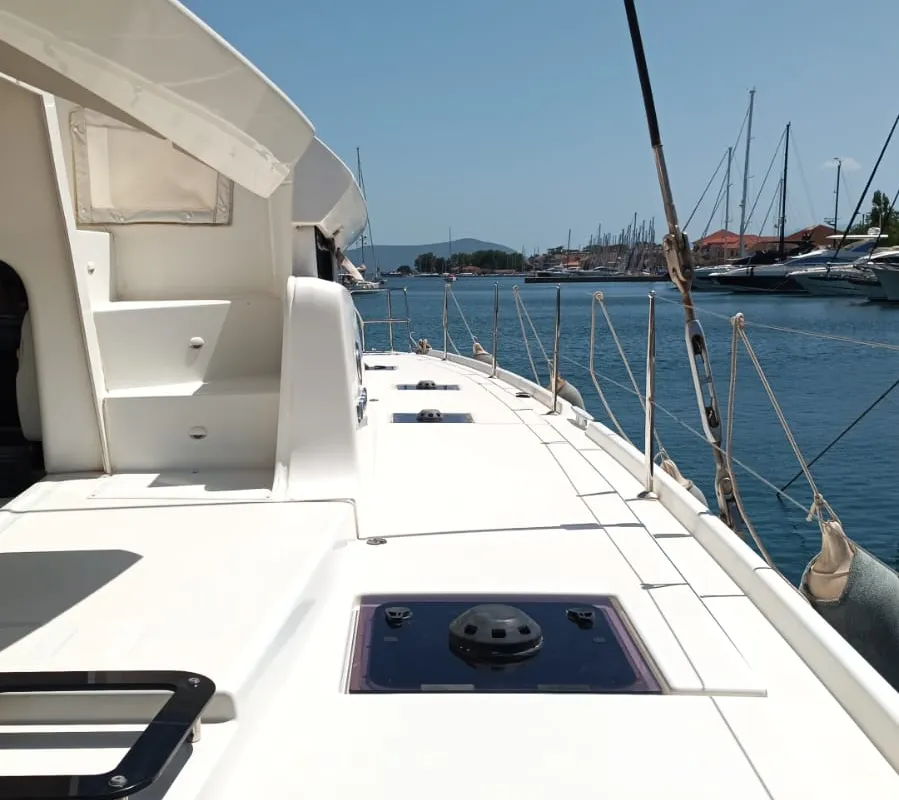 Deck of Selene, a Lagoon 46 catamaran at Municipal Unit of Anaktorio, Greece