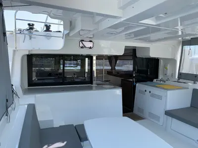Deck of Selene, a Lagoon 46 catamaran at Municipal Unit of Anaktorio, Greece