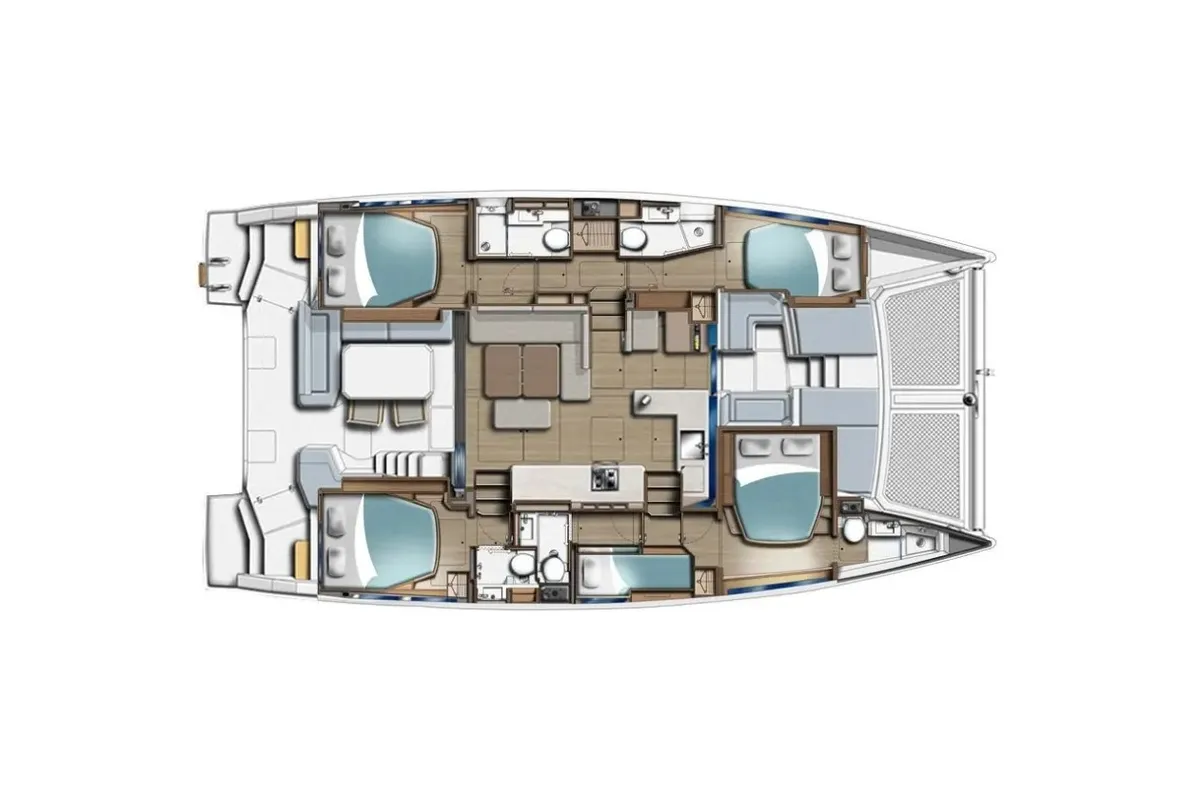Floor plan of Moorings 4600 Exclusive Plus, a Leopard 46 catamaran at Fethiye, Turkey