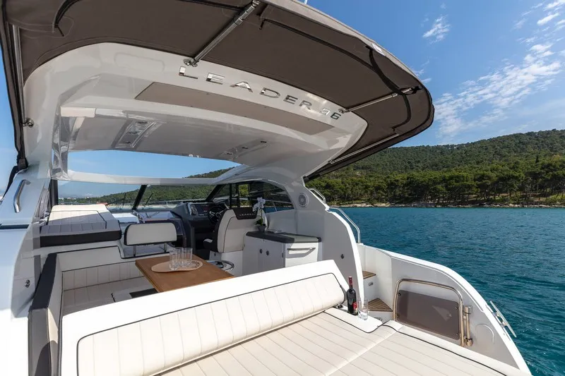 Deck of CHROMIA, a Jeanneau Leader 36 motor yacht at Split, Croatia