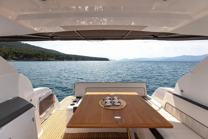 Deck of CHROMIA, a Jeanneau Leader 36 motor yacht at Split, Croatia