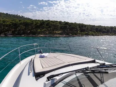 Deck of CHROMIA, a Jeanneau Leader 36 motor yacht at Split, Croatia