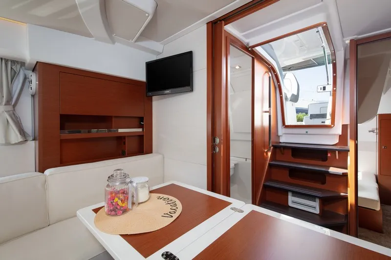 Salon of CHROMIA, a Jeanneau Leader 36 motor yacht at Split, Croatia