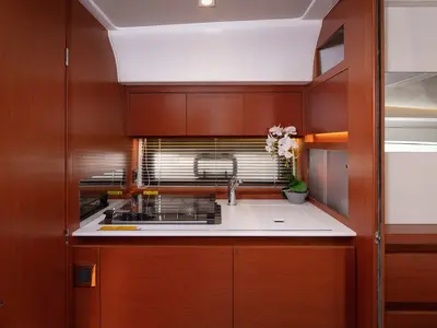 Galley of CHROMIA, a Jeanneau Leader 36 motor yacht at Split, Croatia