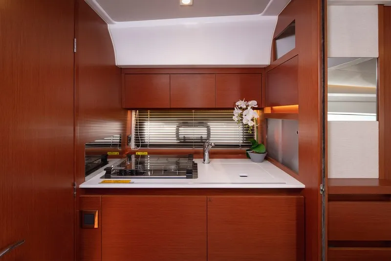 Galley of CHROMIA, a Jeanneau Leader 36 motor yacht at Split, Croatia