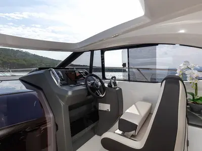 Cockpit of CHROMIA, a Jeanneau Leader 36 motor yacht at Split, Croatia