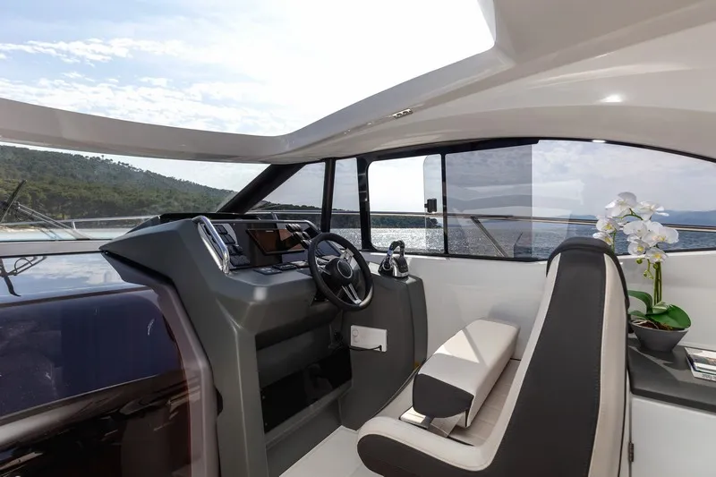 Cockpit of CHROMIA, a Jeanneau Leader 36 motor yacht at Split, Croatia