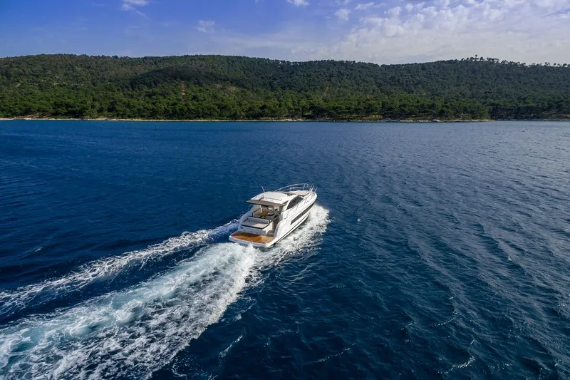 Exterior view of CHROMIA, a Jeanneau Leader 36 motor yacht at Split, Croatia