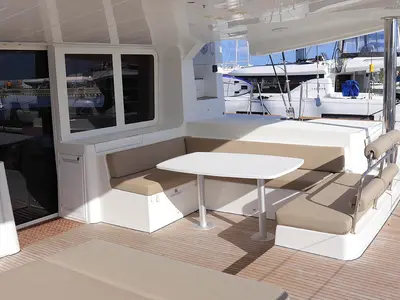 Happy Ours , a Lagoon 52 F catamaran at Road Town, British Virgin Islands
