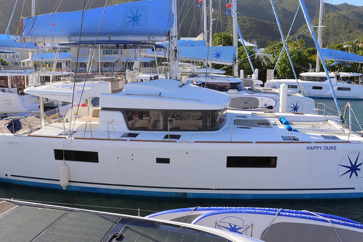 Happy Ours , a Lagoon 52 F catamaran at Road Town, British Virgin Islands