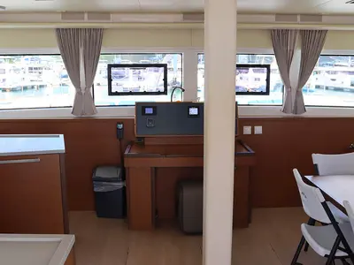 Salon of Happy Ours, a Lagoon 52 F catamaran at Parham Town, British Virgin Islands