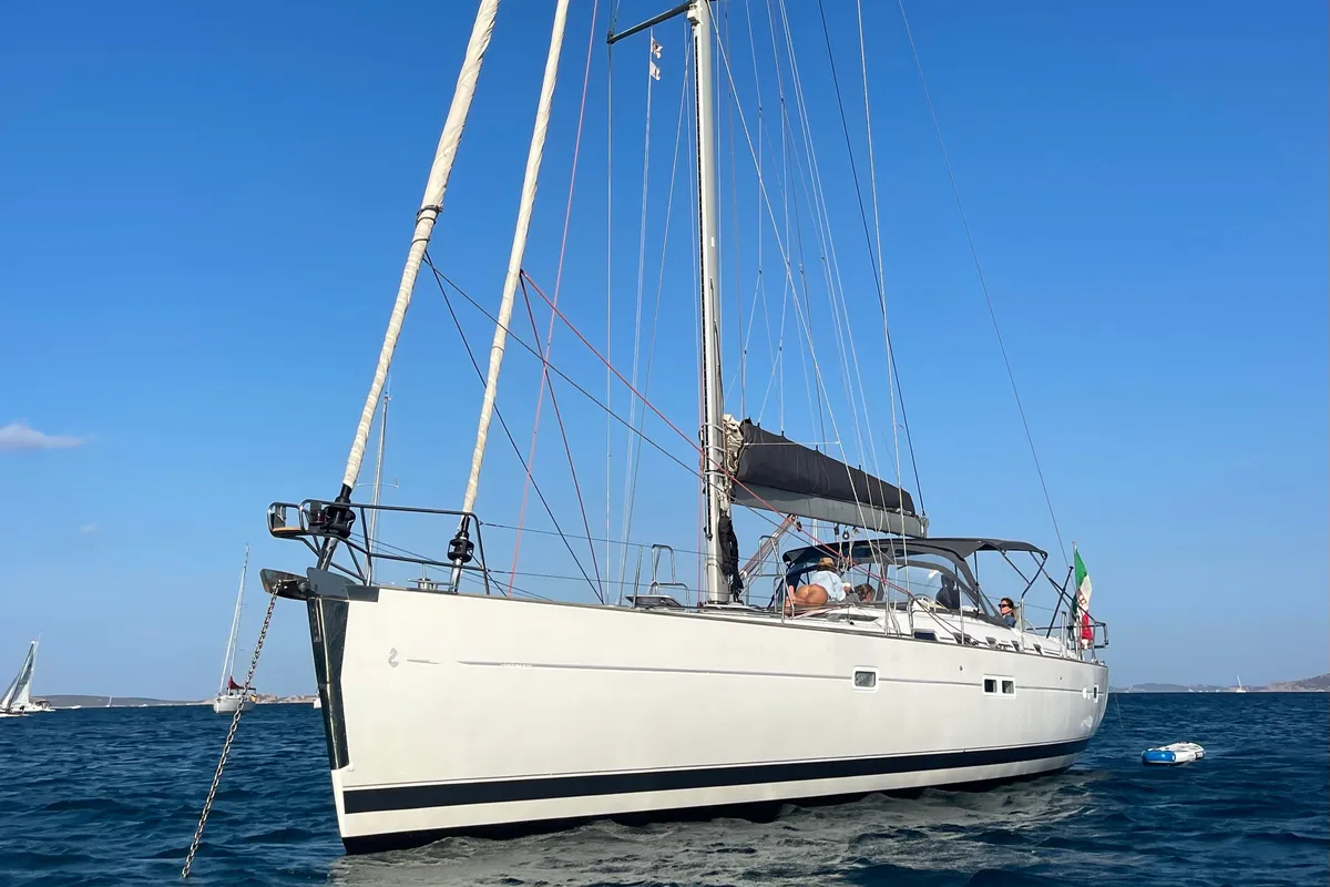 Exterior view of Premium, a Beneteau Oceanis 523 sailboat at Cagliari, Italy
