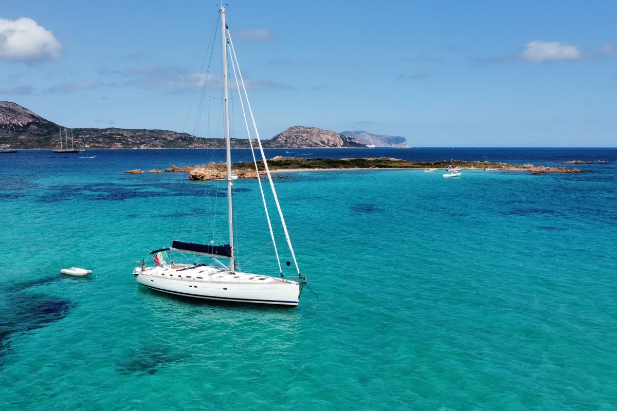 Exterior view of Premium, a Beneteau Oceanis 523 sailboat at Cagliari, Italy