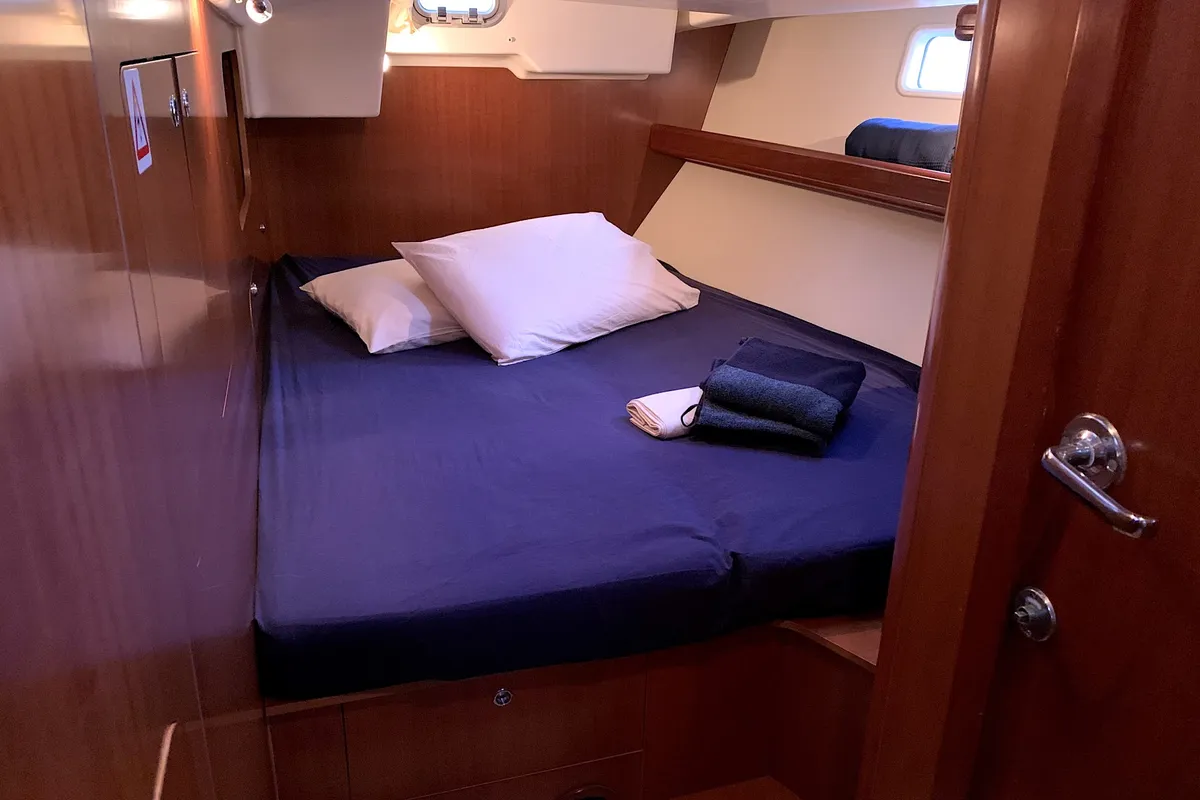 Cabin on Premium, a Beneteau Oceanis 523 sailboat at Cagliari, Italy