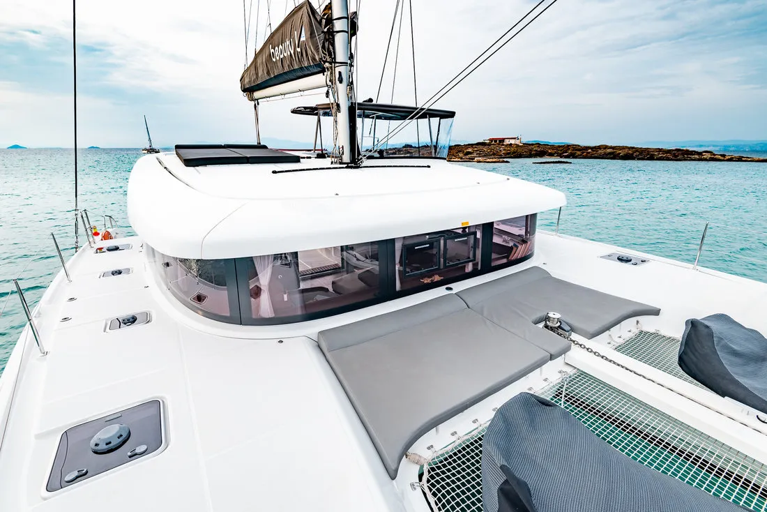 Deck of Beauty L, a Lagoon 42 catamaran at Athens, Greece