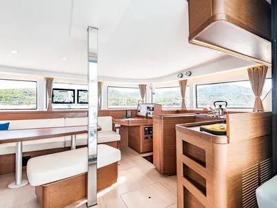 Salon of Beauty L, a Lagoon 42 catamaran at Athens, Greece