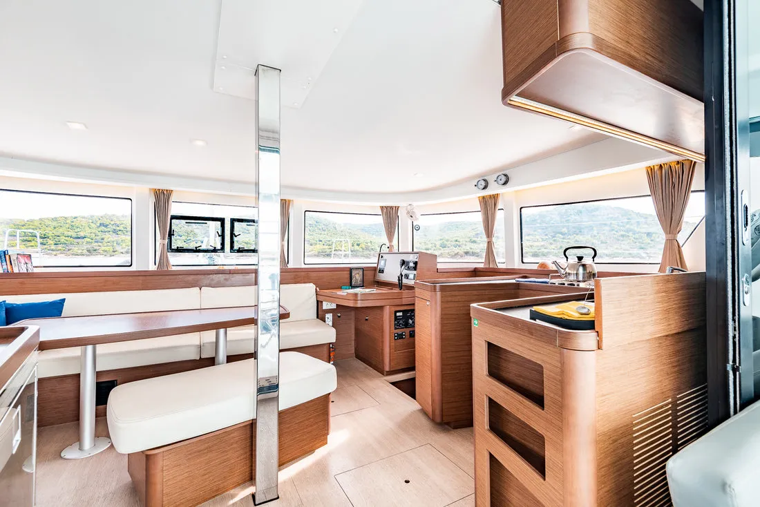 Salon of Beauty L, a Lagoon 42 catamaran at Athens, Greece