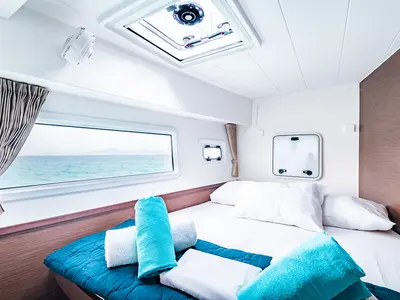 Cabin on Beauty L, a Lagoon 42 catamaran at Athens, Greece