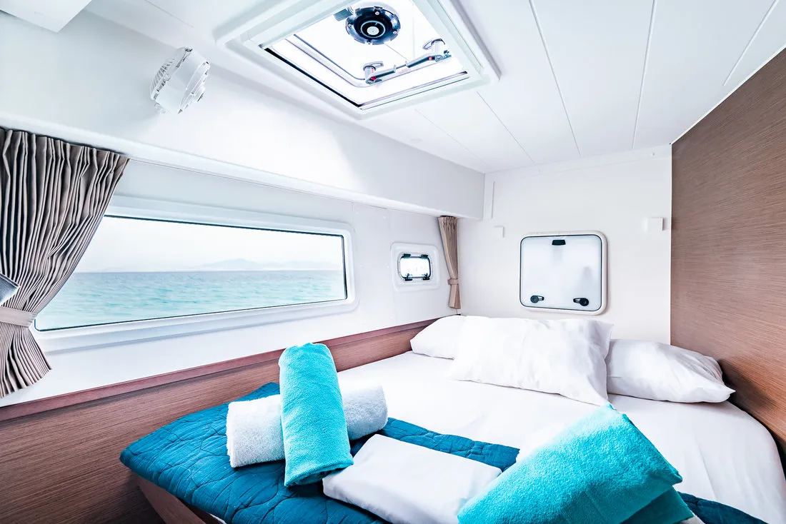 Cabin on Beauty L, a Lagoon 42 catamaran at Athens, Greece