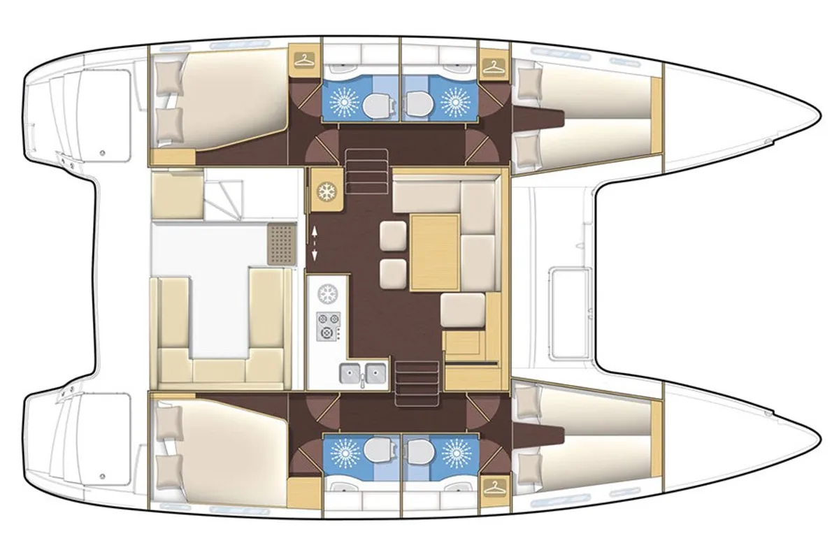 Floor plan of Lucia 69, a Fountaine Pajot Lucia 40 catamaran at Municipal Unit of Lefkada, Greece