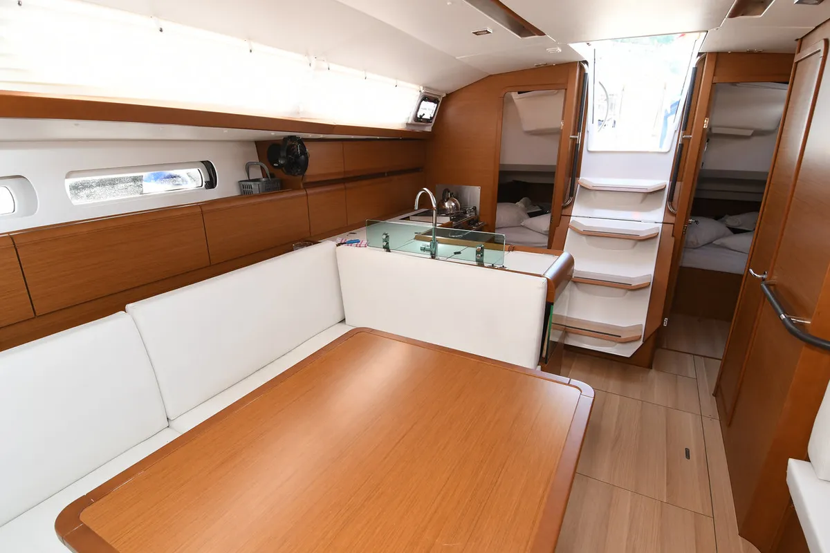 Salon of Kiss Kiss, a Jeanneau Sun Odyssey 419 sailboat at Dubrovnik, Croatia