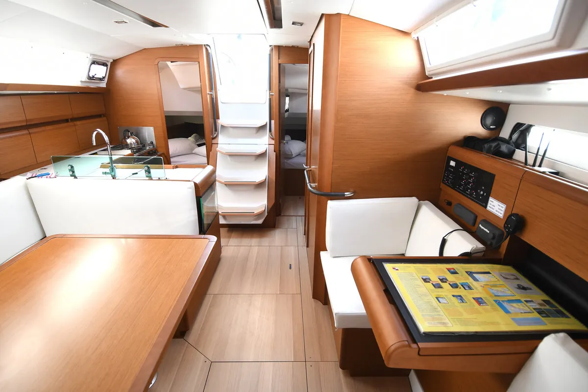 Salon of Kiss Kiss, a Jeanneau Sun Odyssey 419 sailboat at Dubrovnik, Croatia