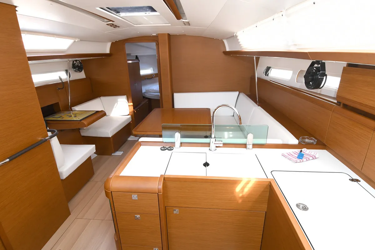 Salon of Kiss Kiss, a Jeanneau Sun Odyssey 419 sailboat at Dubrovnik, Croatia