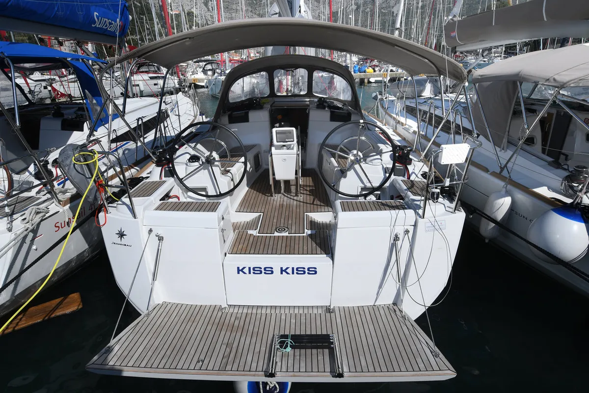 Cockpit of Kiss Kiss, a Jeanneau Sun Odyssey 419 sailboat at Dubrovnik, Croatia