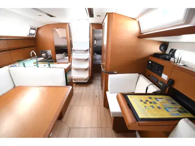 Salon of Kiss Kiss, a Jeanneau Sun Odyssey 419 sailboat at Dubrovnik, Croatia