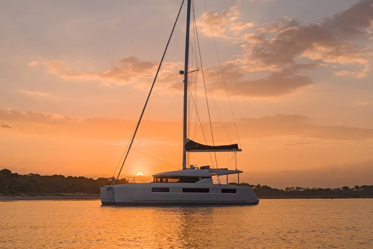 Exterior view of Nauti Cat, a Lagoon 50 catamaran at Kotor, Montenegro