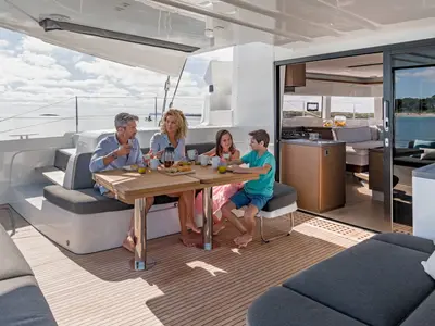 Deck of Nauti Cat, a Lagoon 50 catamaran at Kotor, Montenegro