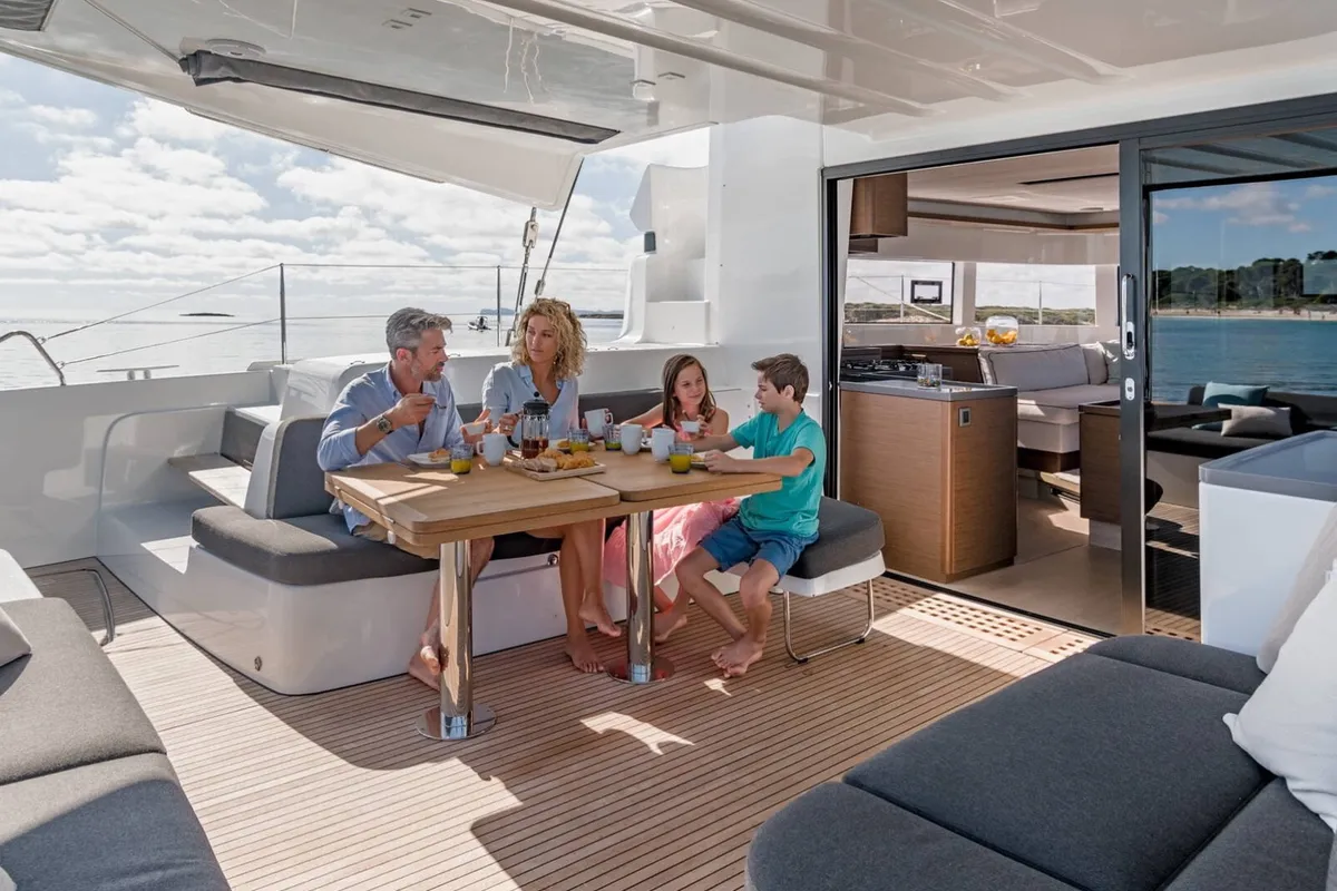 Deck of Nauti Cat, a Lagoon 50 catamaran at Kotor, Montenegro