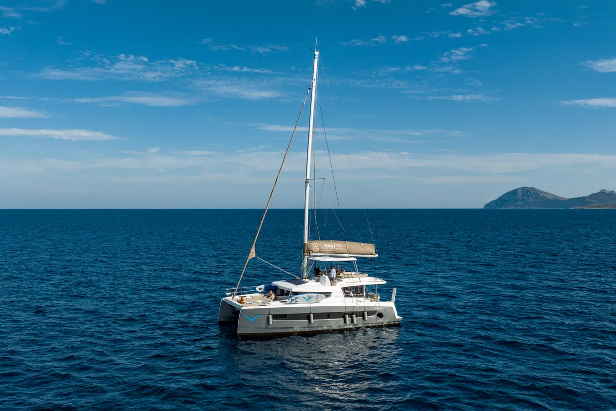 Exterior view of Grampus, a Bali 4.6 catamaran at Olbia, Italy